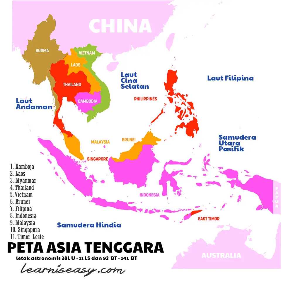 Tuliskan batas wilayah asia tenggara bagian timur