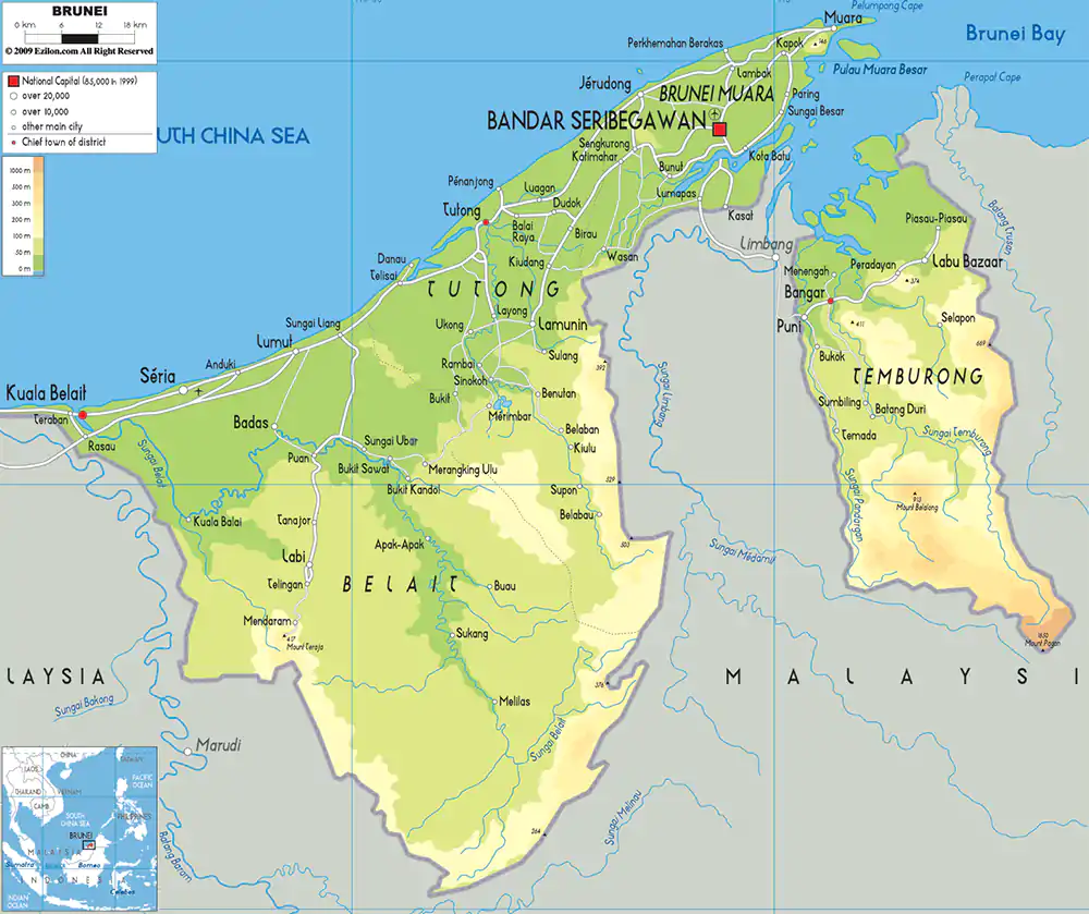 Peta Brunei Darussalam - Negara Kawasan Asia Tenggara